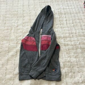 Kids aviator nation gray and pink stripe zip up hoodie